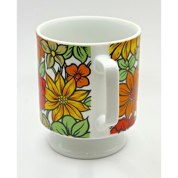 Vintage 1970s Set of 2 Royal Sealy Flower Power Coffee Tea Cups Mugs Used - Picture 4 of 16